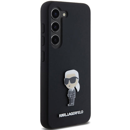 Custodia per Samsung Galaxy S23+ S916, Karl Lagerfeld, Silicone Ikonik Karl Metal, Nera
