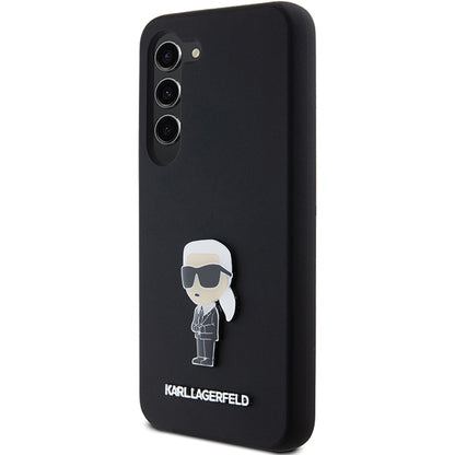 Custodia per Samsung Galaxy S23+ S916, Karl Lagerfeld, Silicone Ikonik Karl Metal, Nera