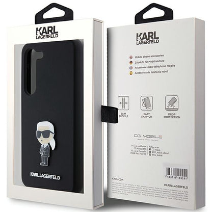 Custodia per Samsung Galaxy S23+ S916, Karl Lagerfeld, Silicone Ikonik Karl Metal, Nera