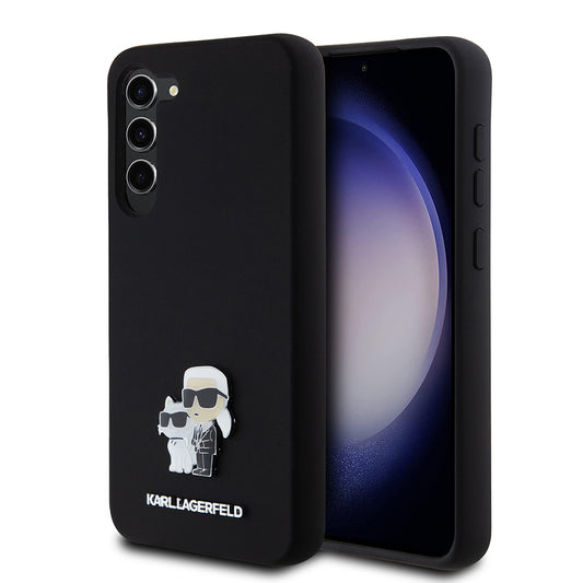 Custodia per Samsung Galaxy S23+ S916, Karl Lagerfeld, Silicone Karl & Choupette Metal, Nera