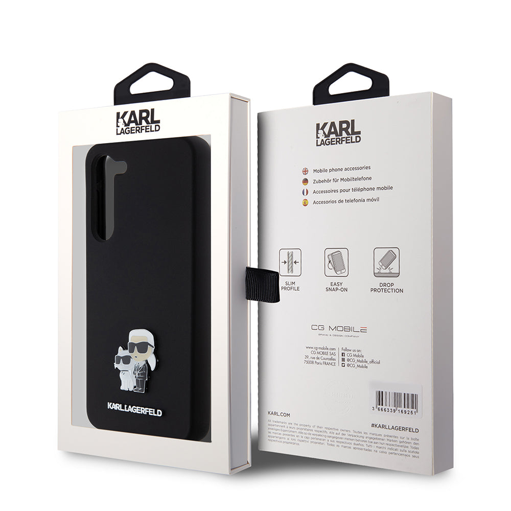 Case for Samsung Galaxy S23+ S916, Karl Lagerfeld, Silicone Karl & Choupette Metal, Black