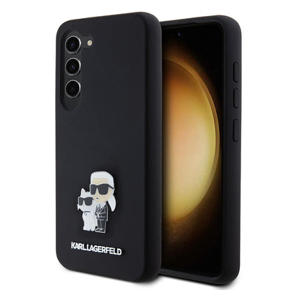 Custodia per Samsung Galaxy S23 S911, Karl Lagerfeld, Silicone Karl & Choupette Metal, Nera