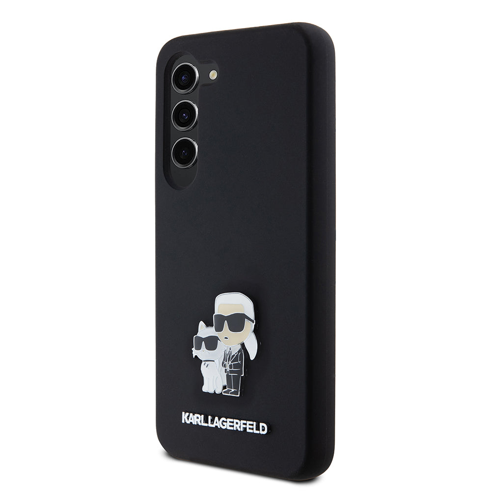 Custodia per Samsung Galaxy S23 S911, Karl Lagerfeld, Silicone Karl & Choupette Metal, Nera