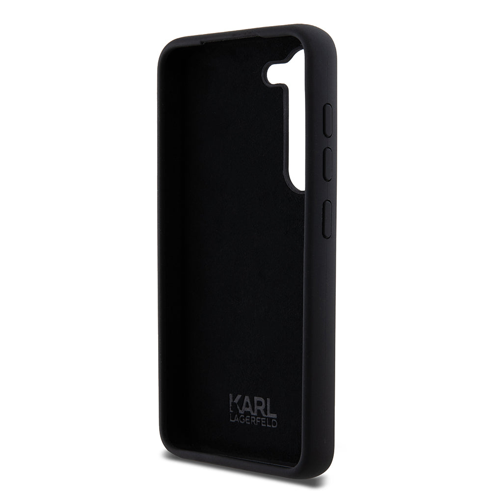 Custodia per Samsung Galaxy S23 S911, Karl Lagerfeld, Silicone Karl & Choupette Metal, Nera