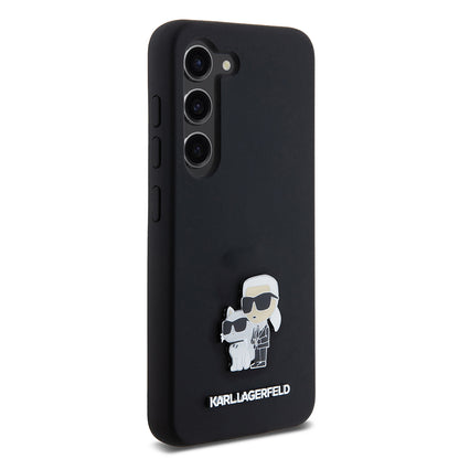 Custodia per Samsung Galaxy S23 S911, Karl Lagerfeld, Silicone Karl & Choupette Metal, Nera