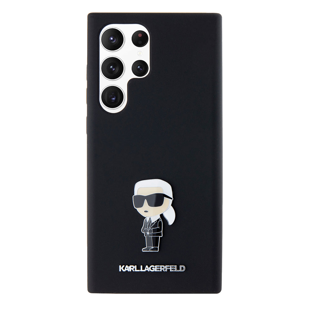 Custodia per Samsung Galaxy S23 Ultra S918, Karl Lagerfeld, Silicone Ikonik Karl Metal, Nera