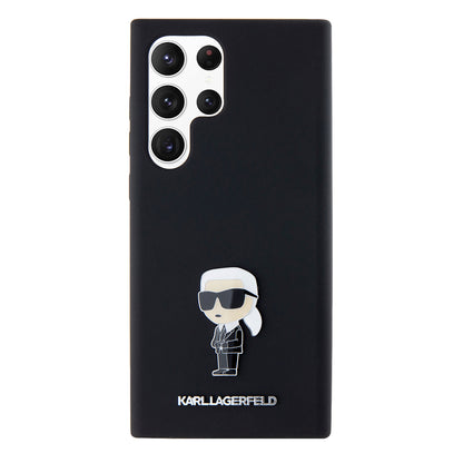 Custodia per Samsung Galaxy S23 Ultra S918, Karl Lagerfeld, Silicone Ikonik Karl Metal, Nera