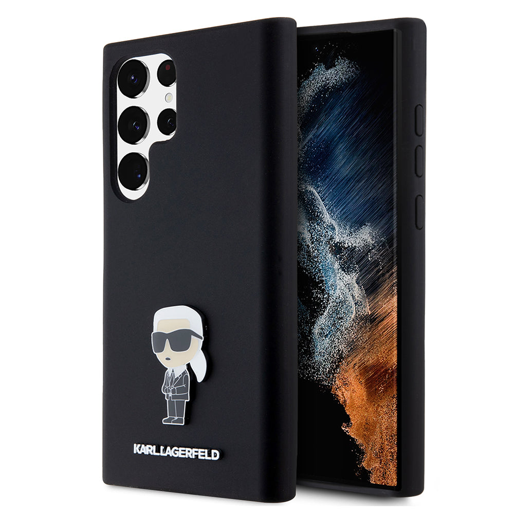 Custodia per Samsung Galaxy S23 Ultra S918, Karl Lagerfeld, Silicone Ikonik Karl Metal, Nera
