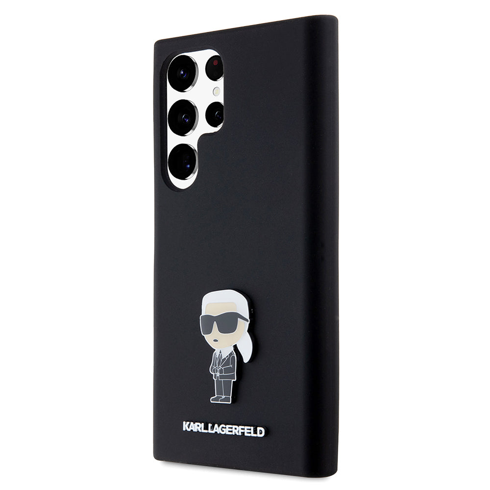 Custodia per Samsung Galaxy S23 Ultra S918, Karl Lagerfeld, Silicone Ikonik Karl Metal, Nera
