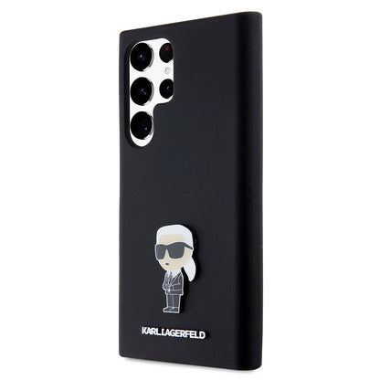 Custodia per Samsung Galaxy S23 Ultra S918, Karl Lagerfeld, Silicone Ikonik Karl Metal, Nera