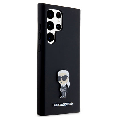 Custodia per Samsung Galaxy S23 Ultra S918, Karl Lagerfeld, Silicone Ikonik Karl Metal, Nera