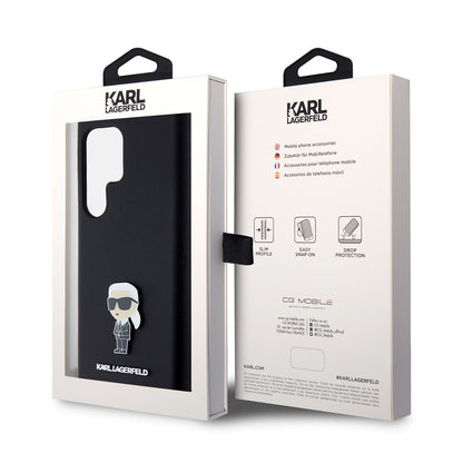 Custodia per Samsung Galaxy S23 Ultra S918, Karl Lagerfeld, Silicone Ikonik Karl Metal, Nera
