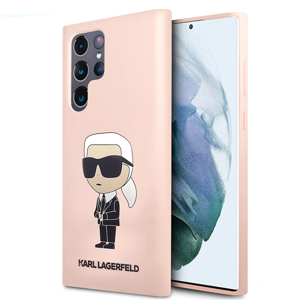 Custodia per Samsung Galaxy S23 Ultra S918, Karl Lagerfeld, Silicone Ikonik Karl, Rosa