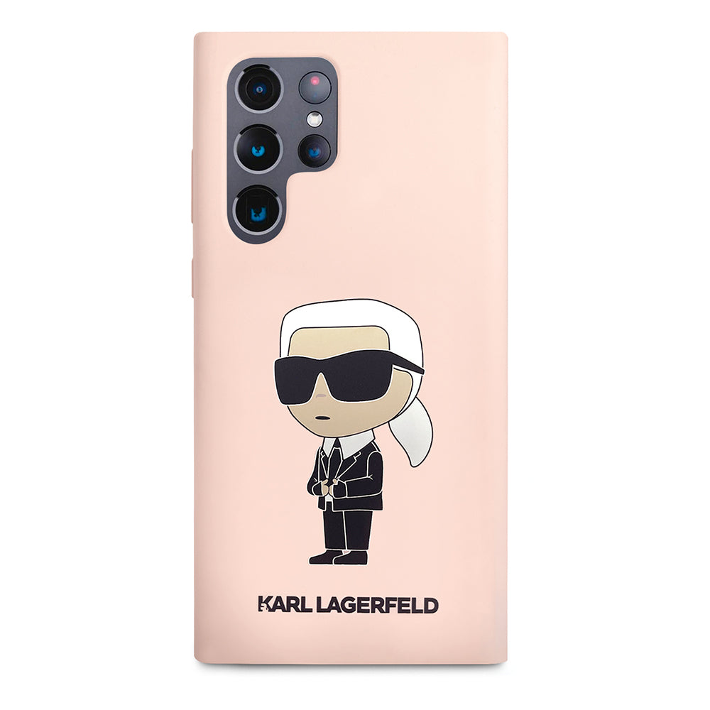 Custodia per Samsung Galaxy S23 Ultra S918, Karl Lagerfeld, Silicone Ikonik Karl, Rosa