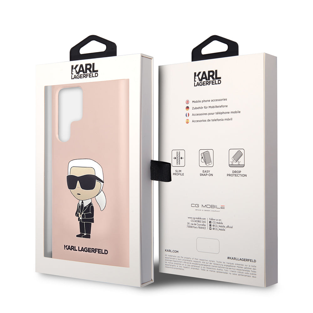 Custodia per Samsung Galaxy S23 Ultra S918, Karl Lagerfeld, Silicone Ikonik Karl, Rosa