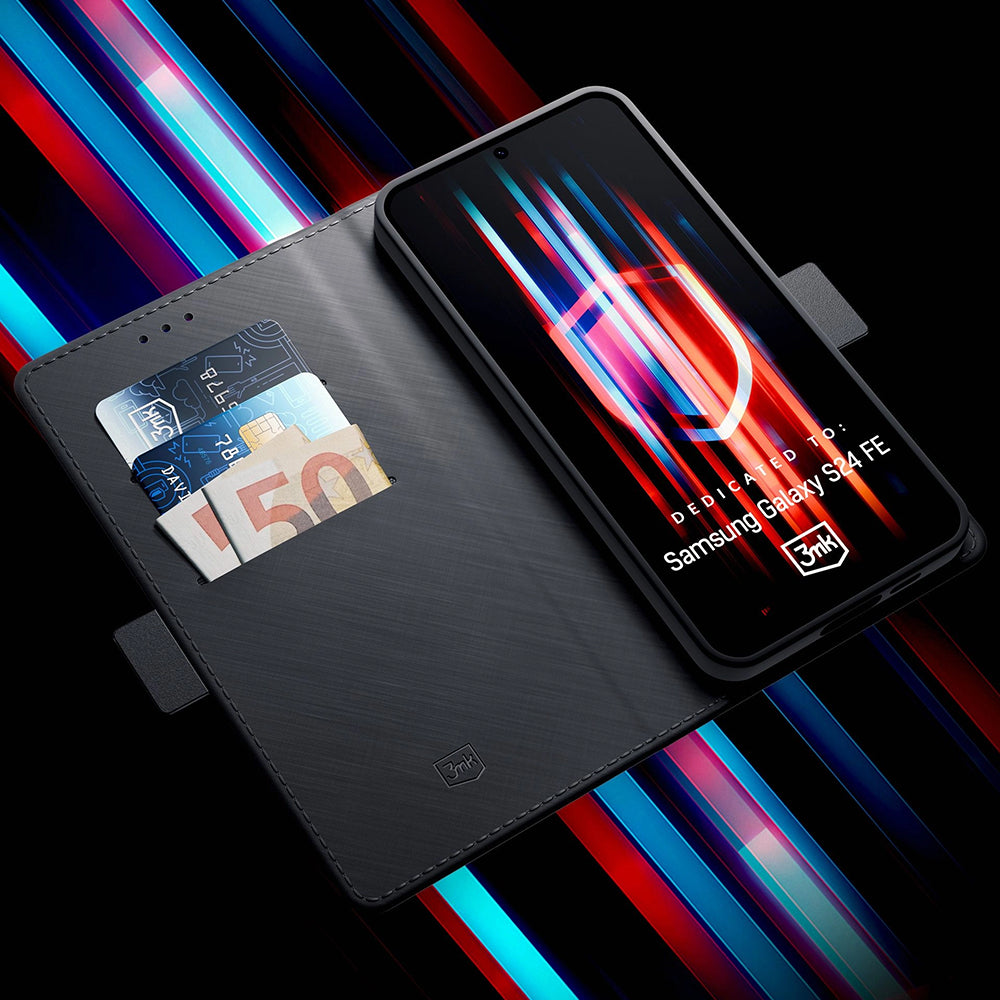 Custodia per Samsung Galaxy S24 FE S721, 3MK, Wallet, Nera