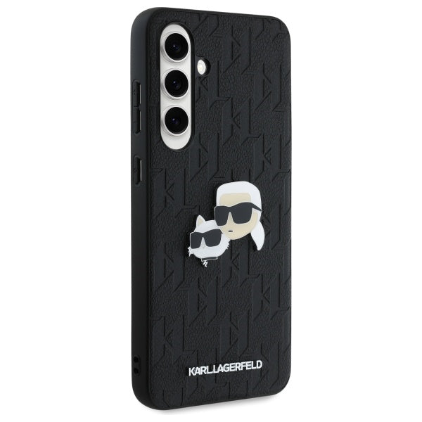 Case for Samsung Galaxy S24 FE S721, Karl Lagerfeld, Monogram Karl & Choupette's Heads, Black