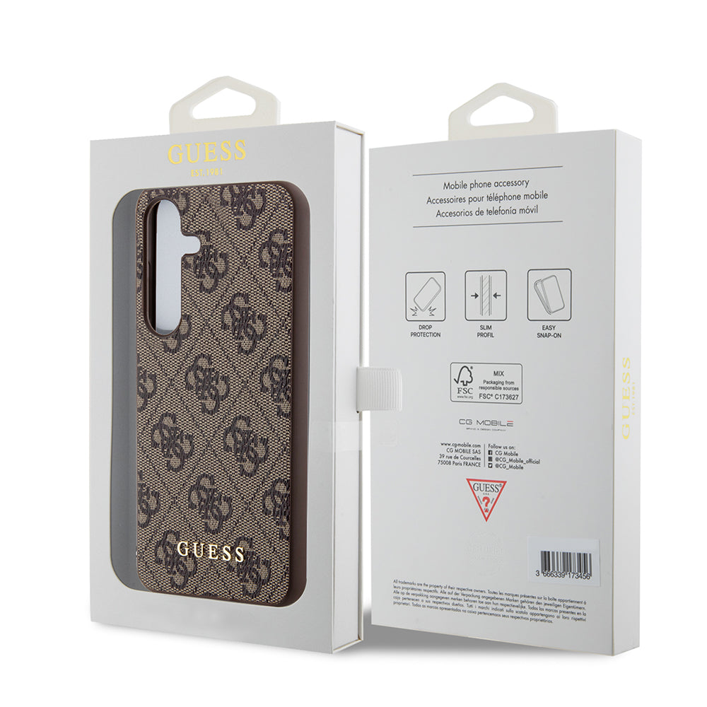 Custodia per Samsung Galaxy S24+ S926, Guess, 4G Metal Gold Logo, Marrone