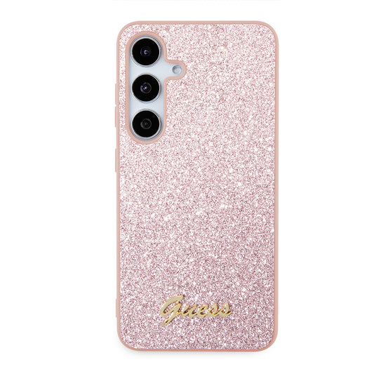 Custodia per Samsung Galaxy S24+ S926, Guess, Glitter Script, Rosa