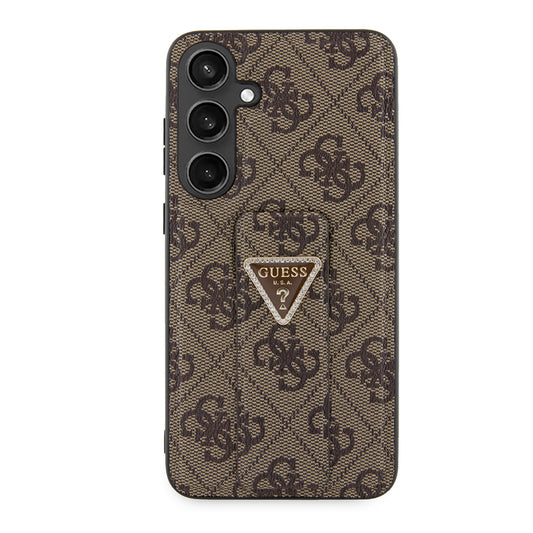 Custodia per Samsung Galaxy S24+ S926, Guess, Grip Stand 4G Triangle Strass, Marrone