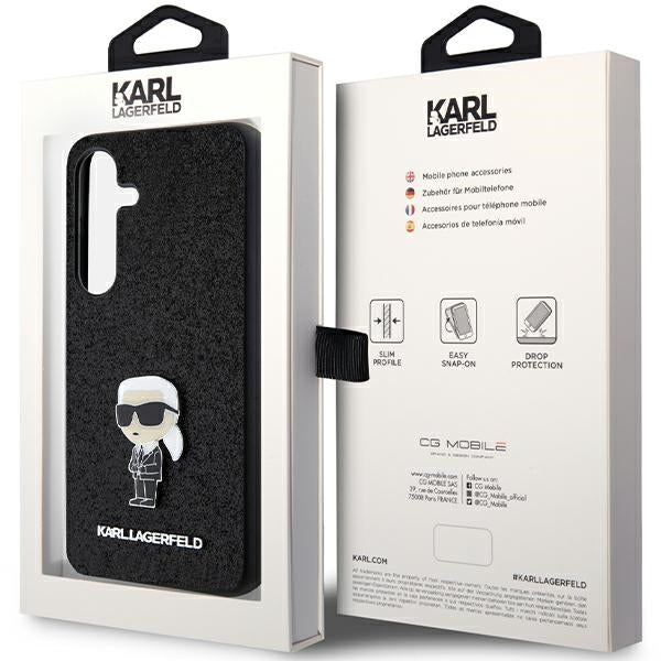 Custodia per Samsung Galaxy S24+ S926, Karl Lagerfeld, Glitter Ikonik Karl Logo, Nera