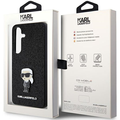 Custodia per Samsung Galaxy S24+ S926, Karl Lagerfeld, Glitter Ikonik Karl Logo, Nera