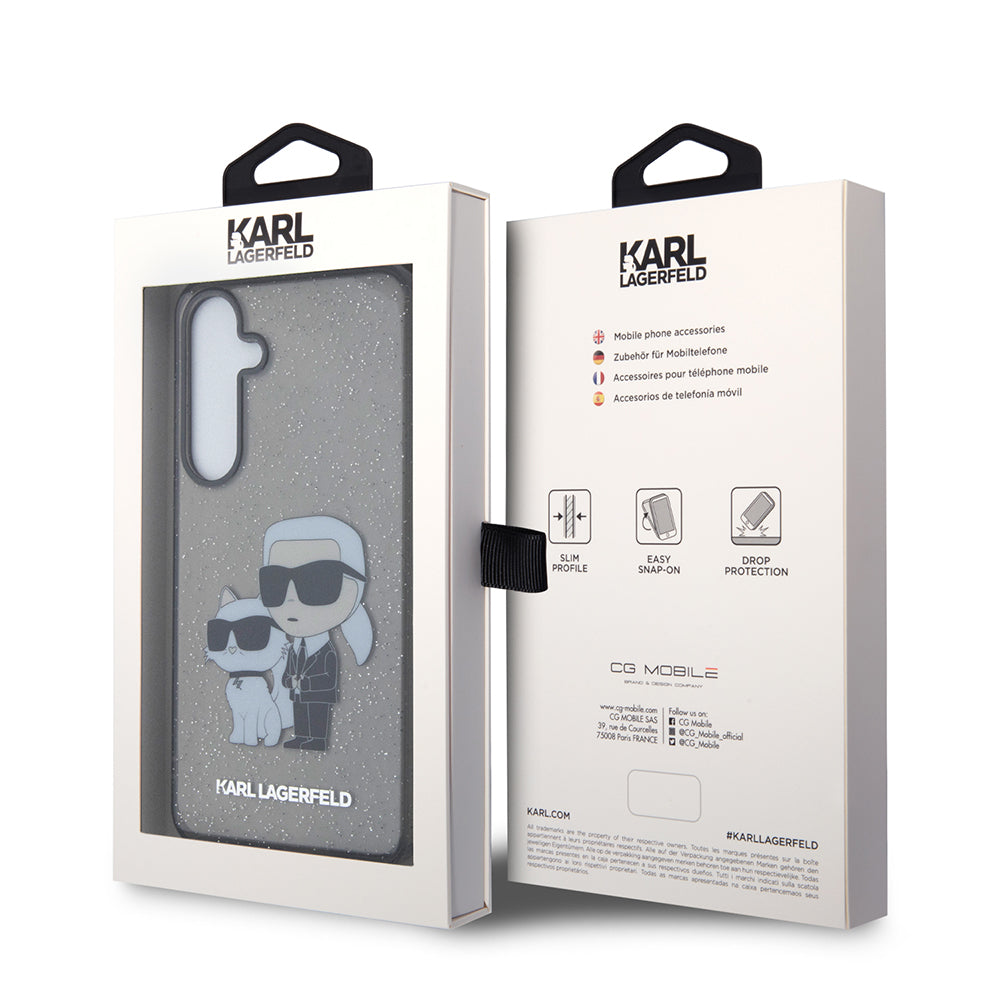 Custodia per Samsung Galaxy S24+ S926, Karl Lagerfeld, Glitter Karl & Choupette, Blu
