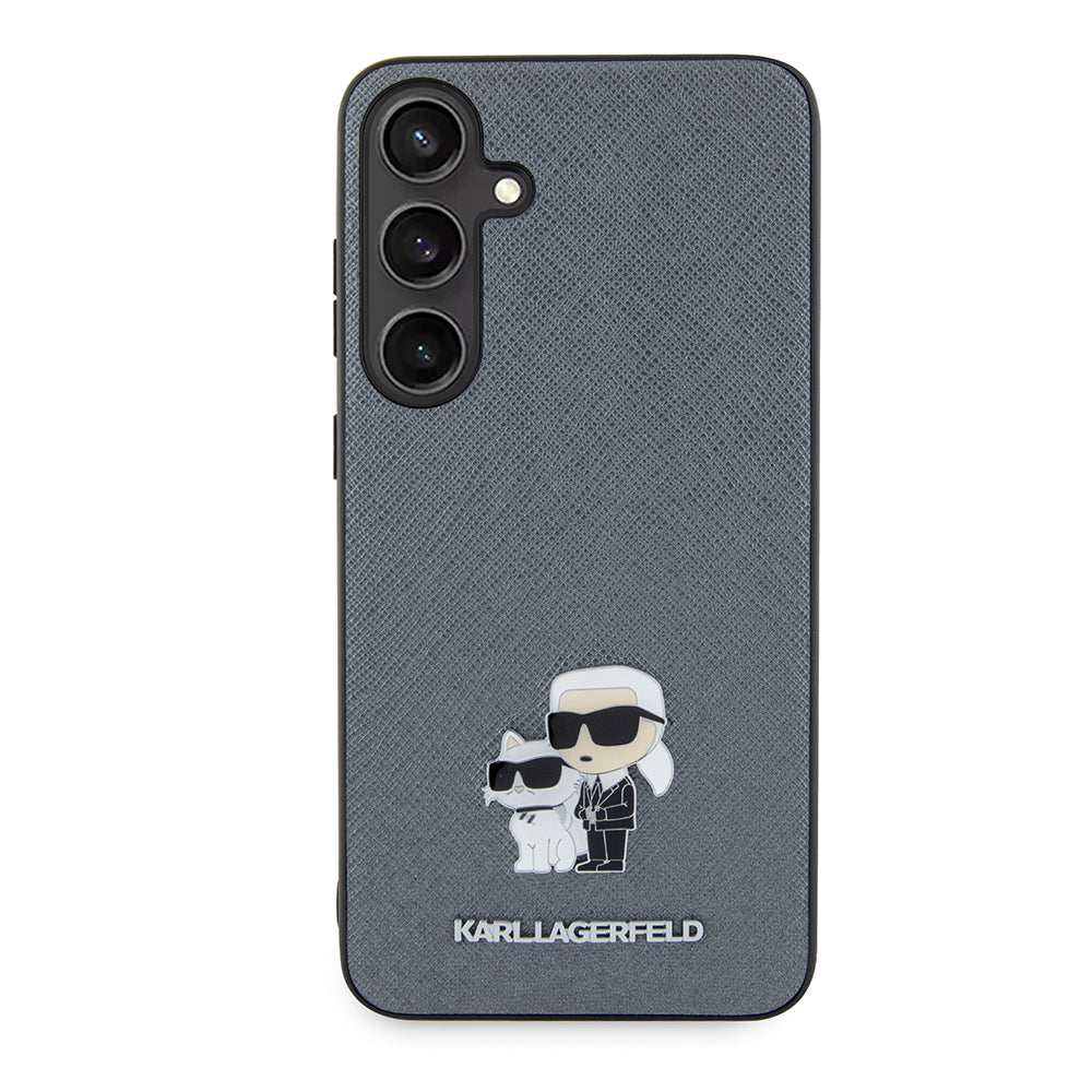 Custodia per Samsung Galaxy S24+ S926, Karl Lagerfeld, Saffiano Karl & Choupette Metal, Grigio