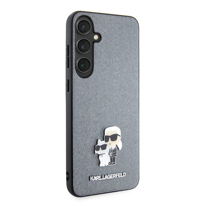 Custodia per Samsung Galaxy S24+ S926, Karl Lagerfeld, Saffiano Karl & Choupette Metal, Grigio