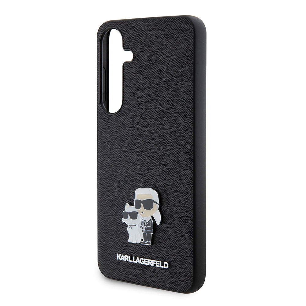 Custodia per Samsung Galaxy S24+ S926, Karl Lagerfeld, Saffiano Karl & Choupette Metal, Nera