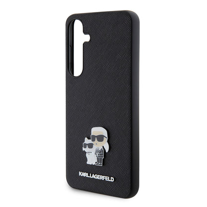Custodia per Samsung Galaxy S24+ S926, Karl Lagerfeld, Saffiano Karl & Choupette Metal, Nera