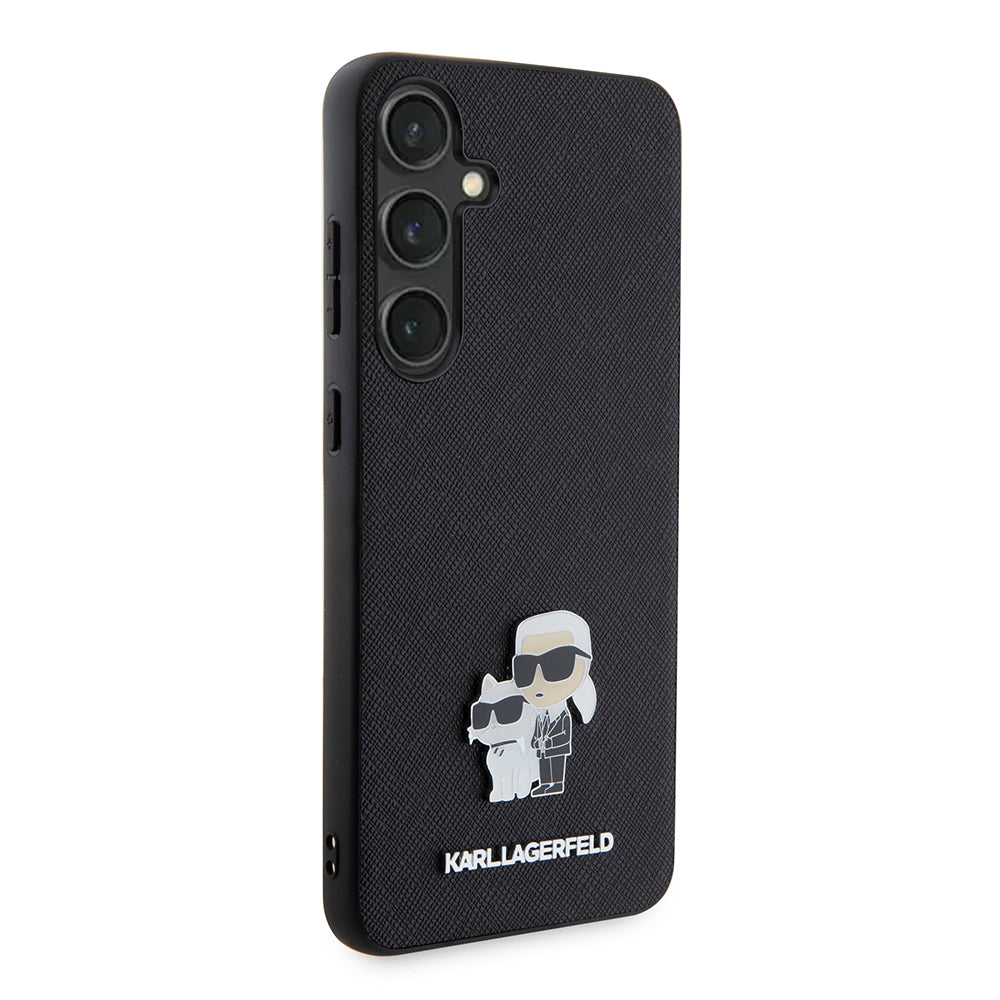 Custodia per Samsung Galaxy S24+ S926, Karl Lagerfeld, Saffiano Karl & Choupette Metal, Nera