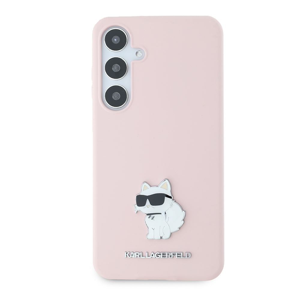 Custodia per Samsung Galaxy S24+ S926, Karl Lagerfeld, Silicone Choupette Metal, Rosa