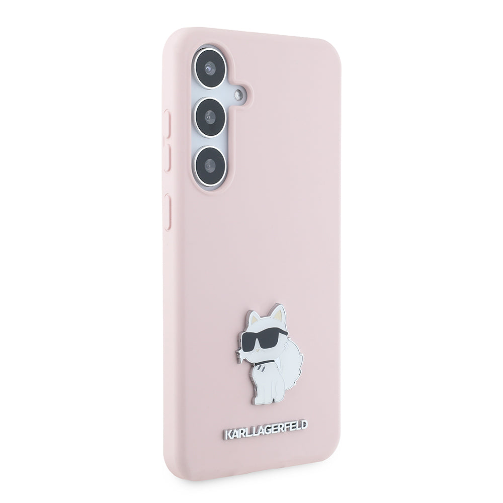 Custodia per Samsung Galaxy S24+ S926, Karl Lagerfeld, Silicone Choupette Metal, Rosa
