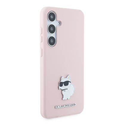 Custodia per Samsung Galaxy S24+ S926, Karl Lagerfeld, Silicone Choupette Metal, Rosa