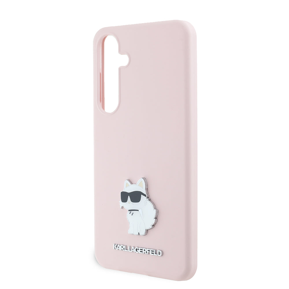 Custodia per Samsung Galaxy S24+ S926, Karl Lagerfeld, Silicone Choupette Metal, Rosa