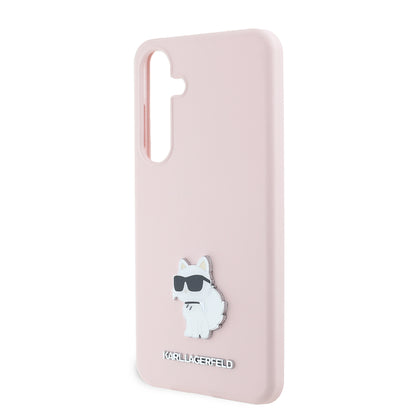 Custodia per Samsung Galaxy S24+ S926, Karl Lagerfeld, Silicone Choupette Metal, Rosa