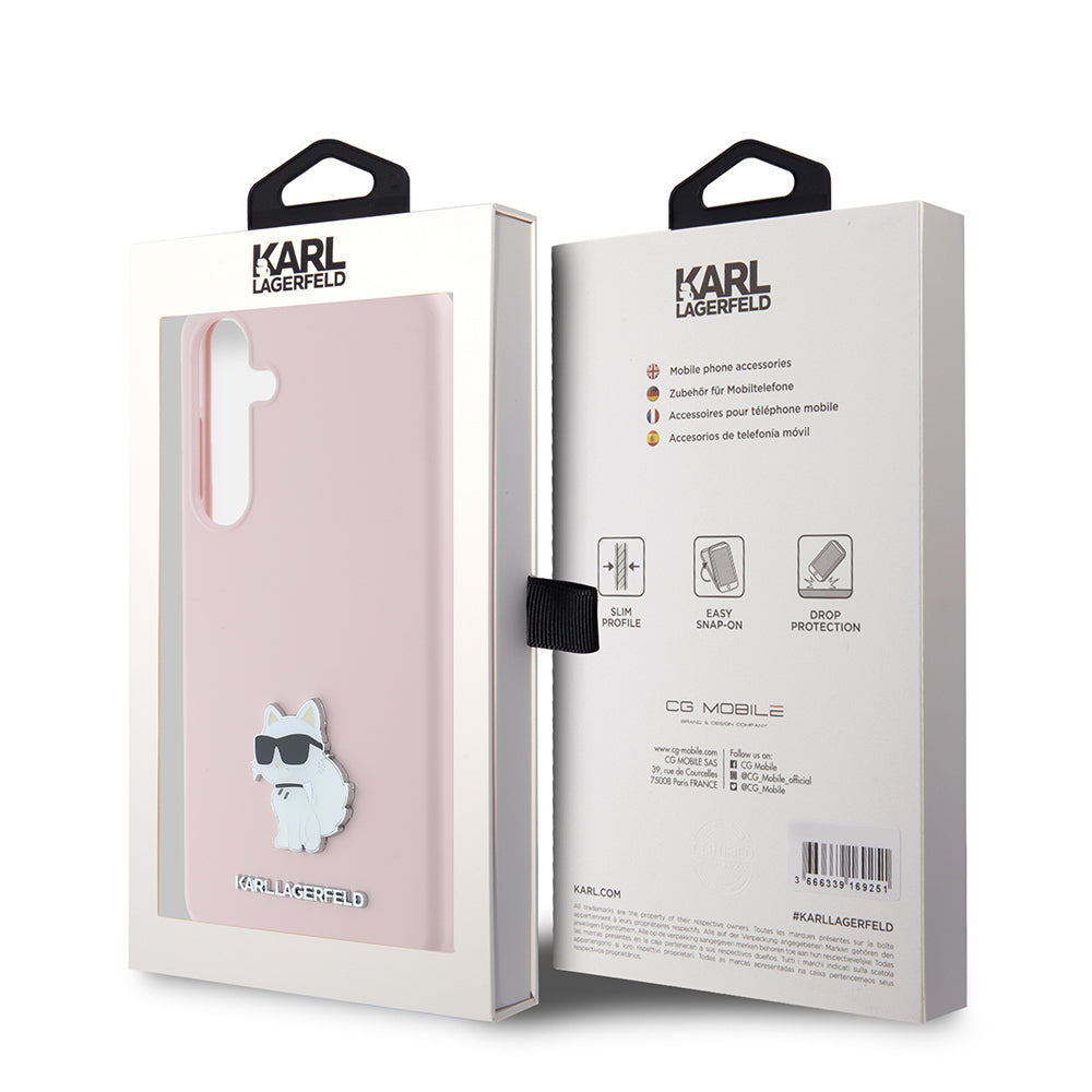 Custodia per Samsung Galaxy S24+ S926, Karl Lagerfeld, Silicone Choupette Metal, Rosa