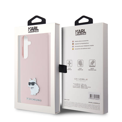 Custodia per Samsung Galaxy S24+ S926, Karl Lagerfeld, Silicone Choupette Metal, Rosa