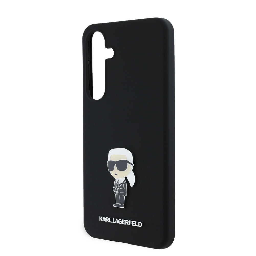 Custodia per Samsung Galaxy S24+ S926, Karl Lagerfeld, Silicone Ikonik Karl Metal, Nera