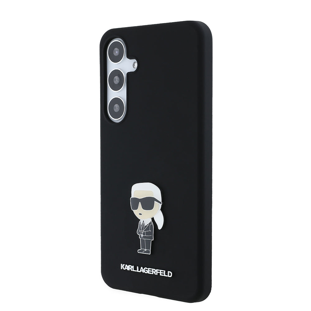 Custodia per Samsung Galaxy S24+ S926, Karl Lagerfeld, Silicone Ikonik Karl Metal, Nera