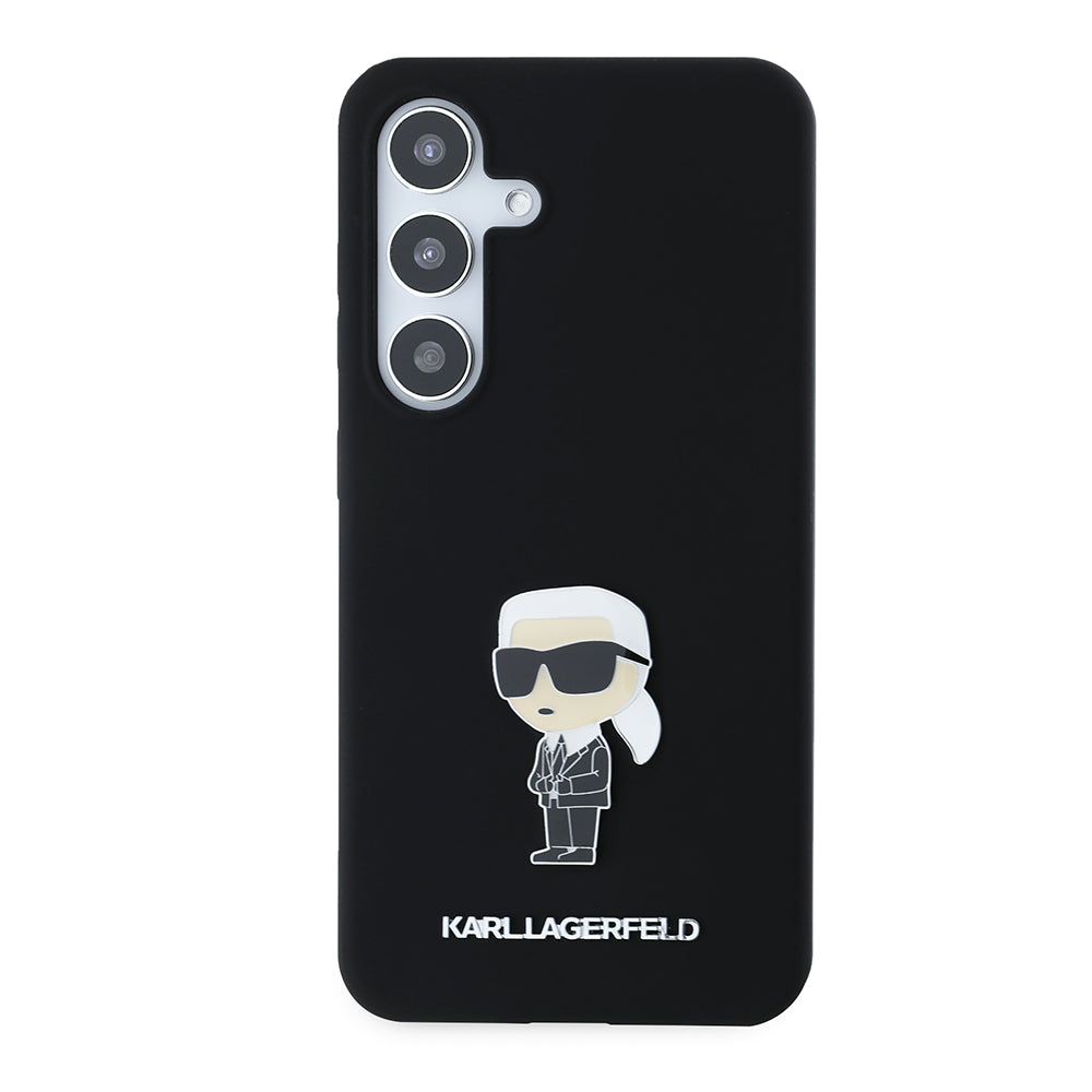 Custodia per Samsung Galaxy S24 S921, Karl Lagerfeld, Silicone Ikonik Karl Metal, Nera