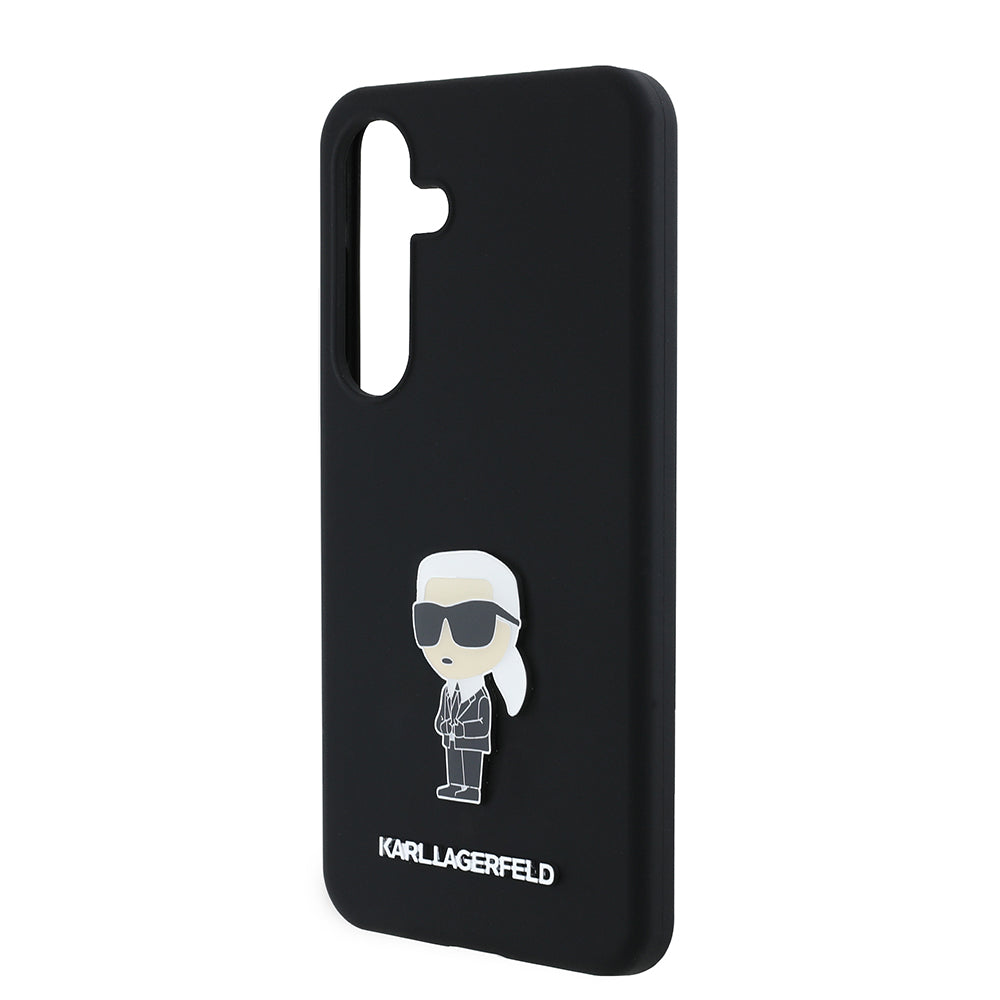 Custodia per Samsung Galaxy S24 S921, Karl Lagerfeld, Silicone Ikonik Karl Metal, Nera