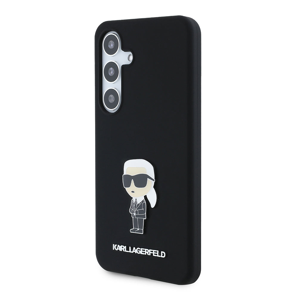 Custodia per Samsung Galaxy S24 S921, Karl Lagerfeld, Silicone Ikonik Karl Metal, Nera