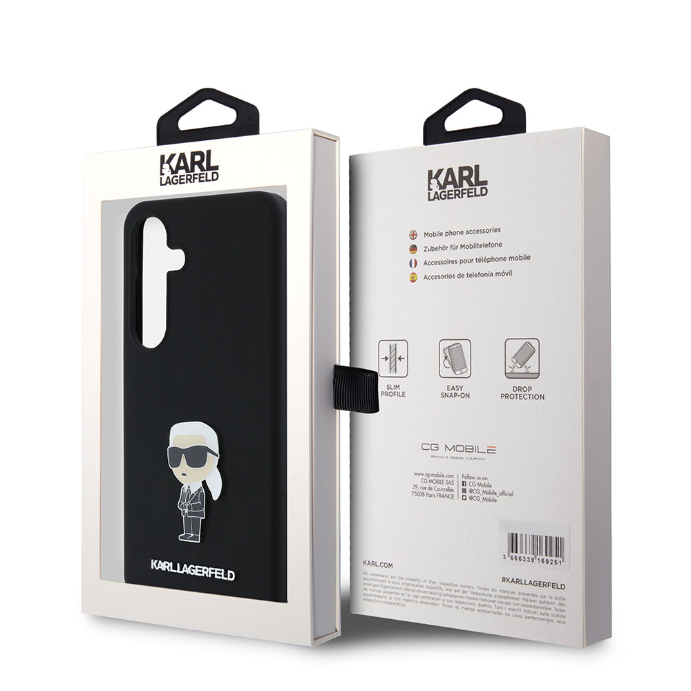 Custodia per Samsung Galaxy S24 S921, Karl Lagerfeld, Silicone Ikonik Karl Metal, Nera