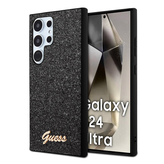 Custodia per Samsung Galaxy S24 Ultra S928, Guess, Glitter Script, Nera