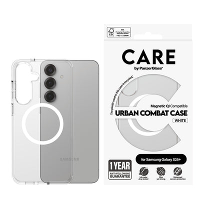 Custodia per Samsung Galaxy S25+ S936, PanzerGlass, Care Urban Combat, Trasparente Bianca