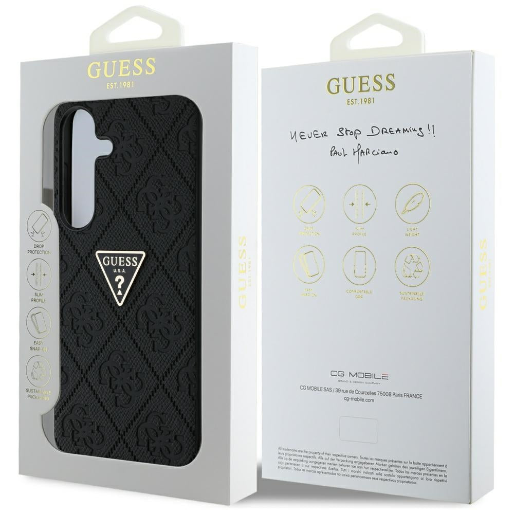 Custodia per Samsung Galaxy S25 S931, Guess, Grained Hot Stamp 4G Triangle, Nera