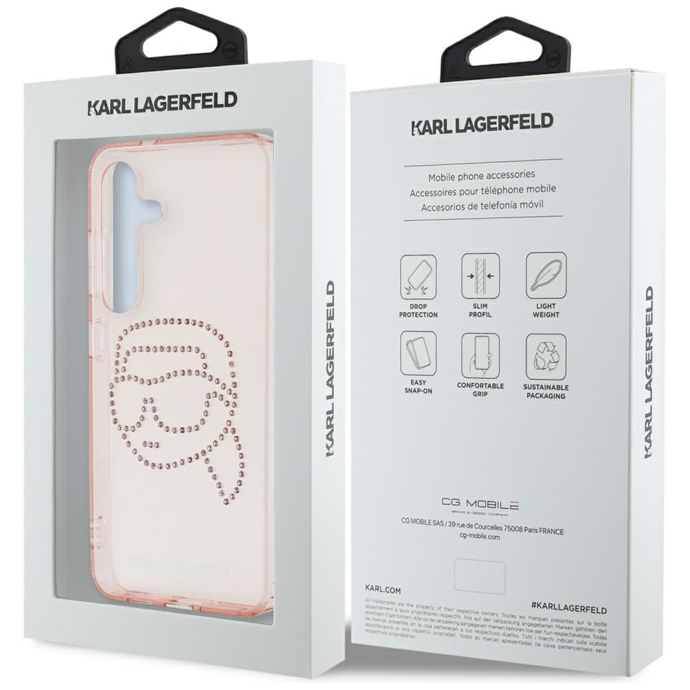 Custodia per Samsung Galaxy S25 S931, Karl Lagerfeld, IML Rhinestones Karl's Head, Rosa