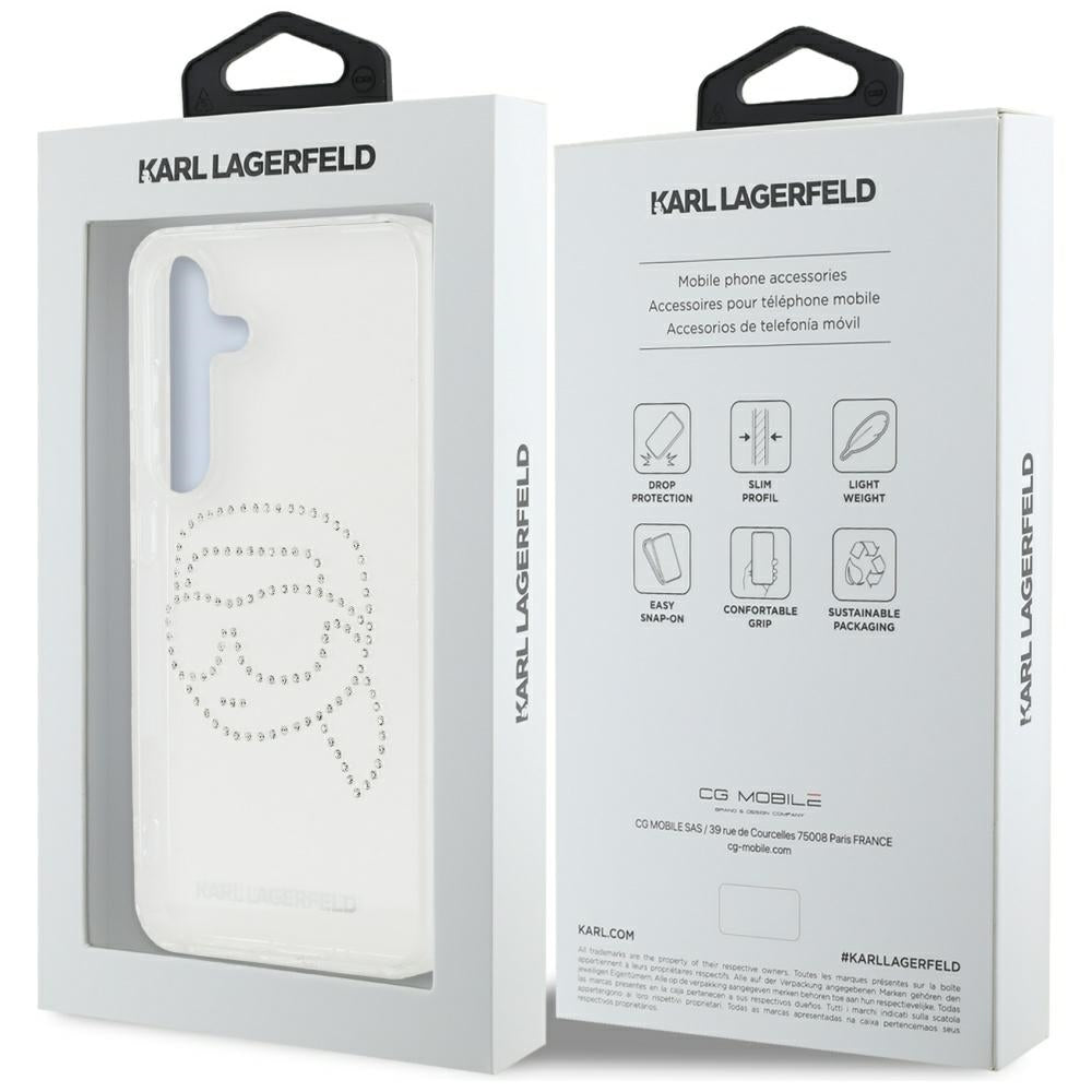 Custodia per Samsung Galaxy S25 S931, Karl Lagerfeld, IML Rhinestones Karl's Head, Trasparente